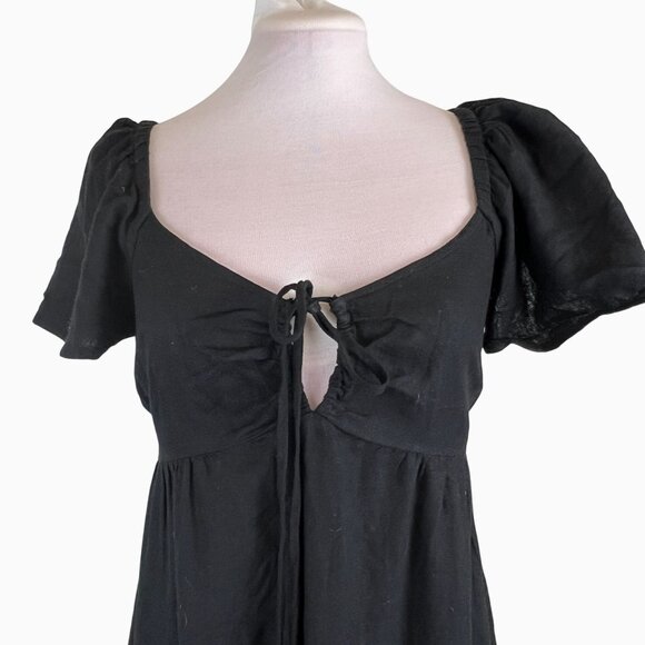 Old Navy Womans S Black Baby Doll Peasant Boho Smocked Back Mini Dress Pockets - Picture 2 of 9